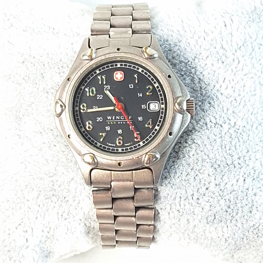 Vintage Wenger S.A.K Design Date Dial Stainless Steel Watch, New Battery